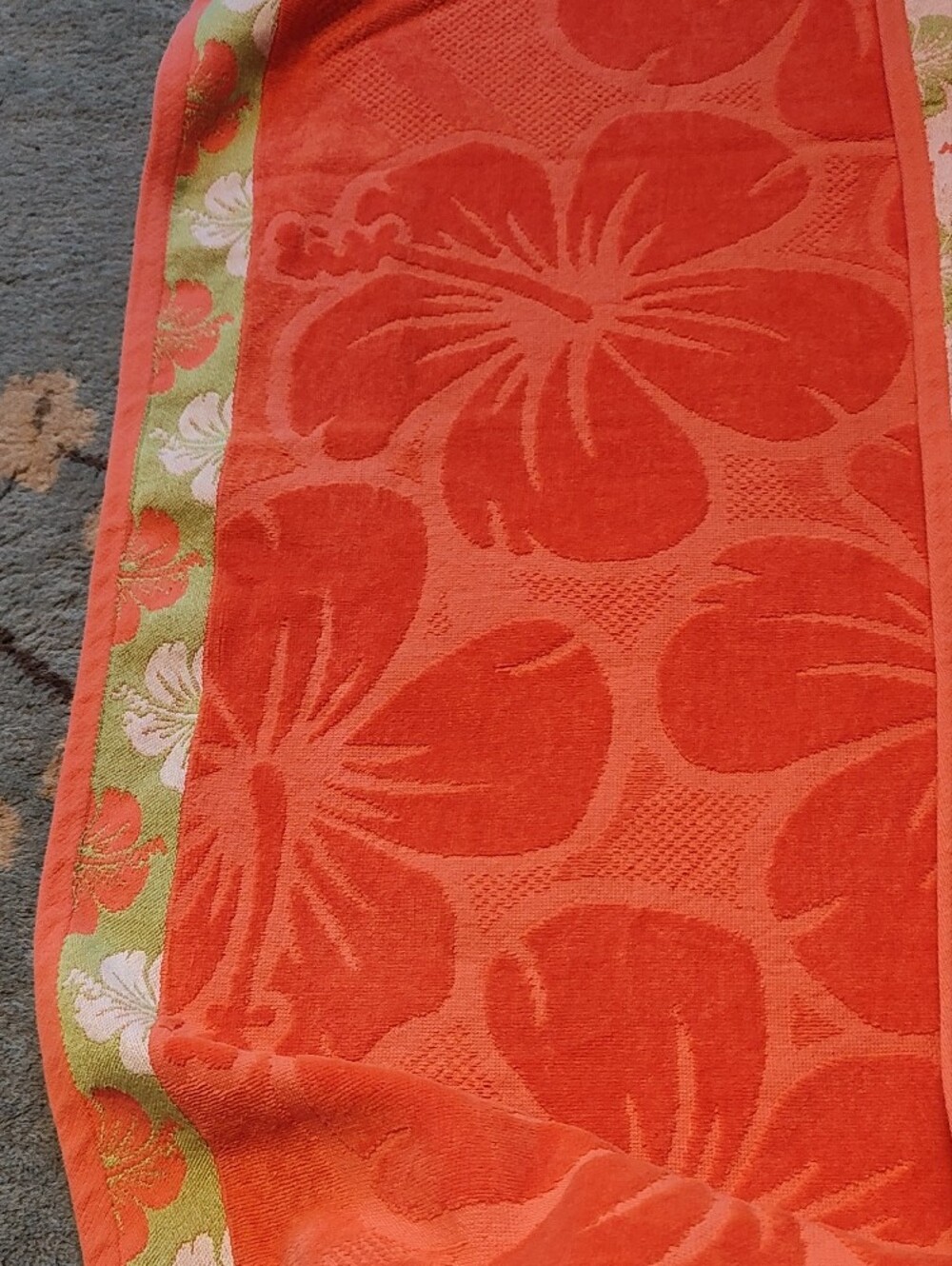 Hibiscus Jacquard Beach Towel - Vibrant Coral Orange - Picture 4 of 4